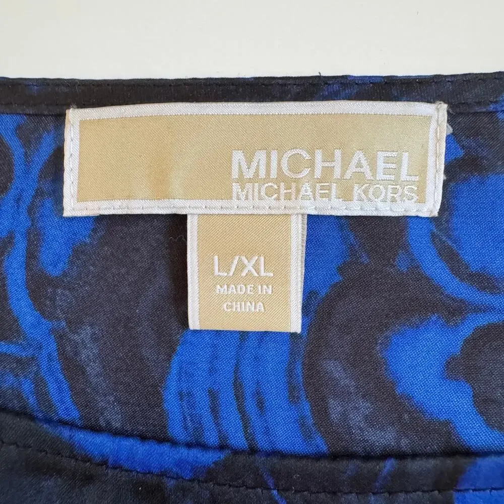 Michael Kors Swirl Print Satin Feel Tunic Flutter Top Size XL Beach Boho EUC